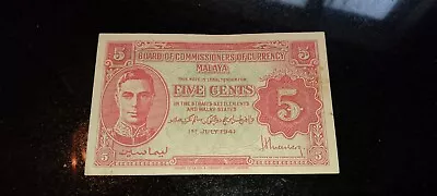 1941 Five Cent Note Malaya ( 5 Cents ) • £1.20