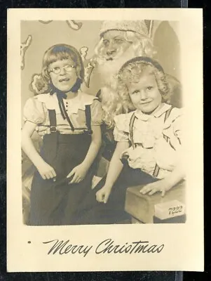 Vintage Santa And Me Christmas Photo SISTERS POSE WITH SANTA ONE DISABLED? • $5.96