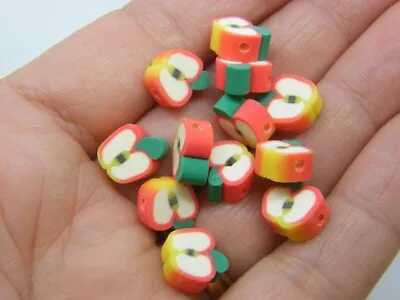 30 Apple Fruit Beads Green Red White Yellow Polymer Clay FD413 - SALE 50% OFF • $3