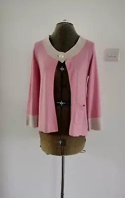 Marilyn Moor Cardigan Women Size 10 Cashmere Silk Pink Crew Neck 3/4 Sleeves • £38.99