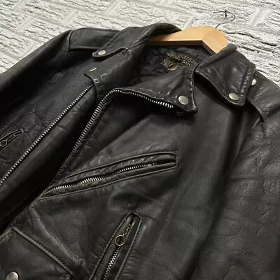 True Vintage 60s Sears Leather Shop Genuine Leather Biker Greaser Black Jacket • $185