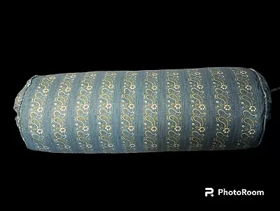 2005 Pottery Barn Blue Paisley Striped Bolster Pillow Feather Insert  27  X 10” • $60