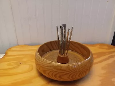 $21.49 • Buy Vintage Wood Nut Bowl /With Nut Cracker And 4 Nut Picks Set Complete 