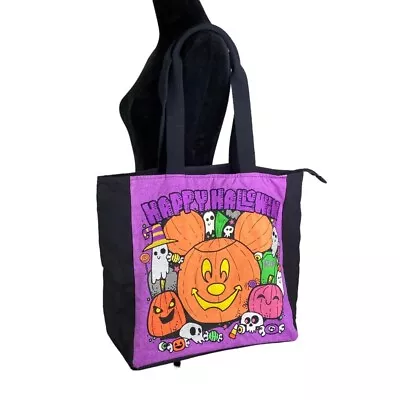 Disney Halloween Large Tote Bag Mickey Mouse Pumpkin Zip Closure Spooky Cute • $24.50