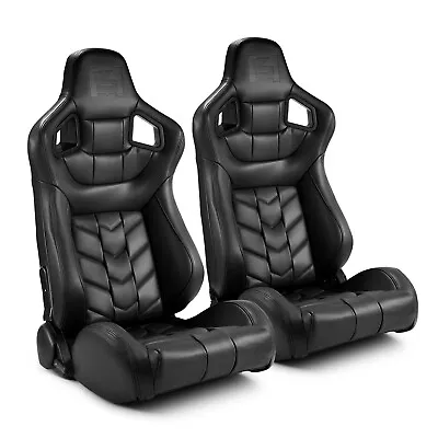 Black PVC Reclinable Pure Series Sport Racing Seats Pair W/Slider Left/Right • $342.50