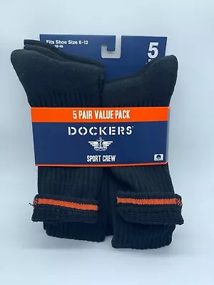 New 5 Pair Pack Dockers Smart 360 Flex Mens Sport Crew Socks Black Size 6-12  • $15.99