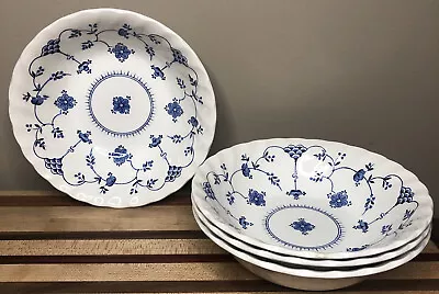 4 Myott Finlandia Cereal Fruit Bowls Staffordshire England 6 3/8  Blue & White • $36