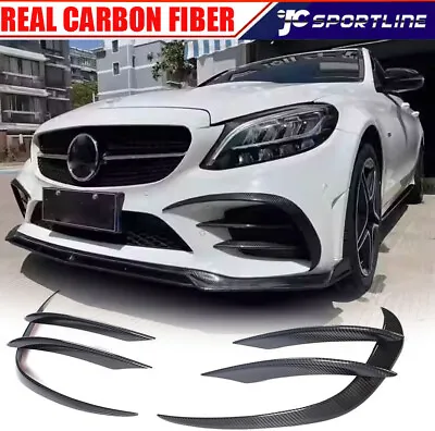 REAL CARBON Front Bumper Splitter Canard Fins For Benz W205 C205 A205 C43 2019UP • $255.55