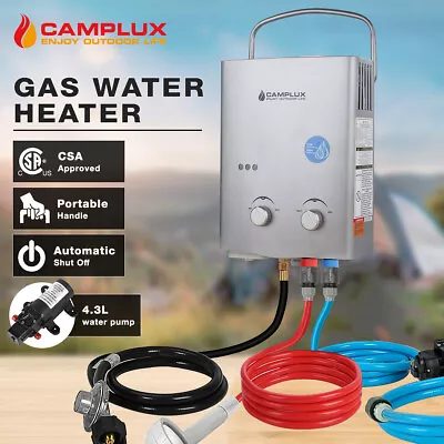 Camplux Tankless Propane Gas Water Heater 1.32GPM 12V Pump Extension Hose Shower • $175.99