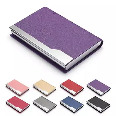 Business Card Holder PU Leather Case Card Holder Slim Metal Pocket Magnetic Shut • $9.55