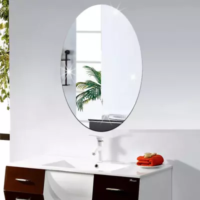 Oval Square Mirror Tiles Wall Sticker Self Adhesive Decor Stick On Art Bathroom. • £3.95