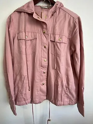 Serra Soft Jacket Womens Size 12 Pink Hooded Snap Pockets Long Sleeve Tie NWT • $34.99