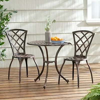 Glenbrook Traditional Outdoor Copper Cast Aluminum Bistro Set With Umbrella Hole • $85.01