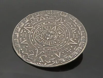 MEXICO 925 Silver - Vintage Mayan Aztec Sun Calendar Brooch Pin - BP6378 • $85.98