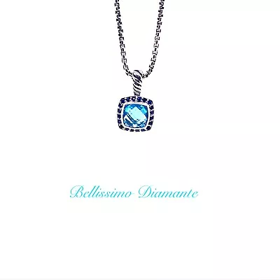 David Yurman Petite Albion Pendant Necklace W/ Blue Topaz & Blue Sapphire • $429.99