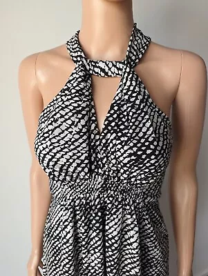 Witchery Women's Halter Neck Summer Black & White Maxi Dress Sz 8 Stunning On! • $38.95