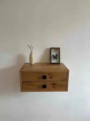 Farmhouse Floating Nighstand With Drawers Rustic Oak Bedside Table For Bedroom • $229.08