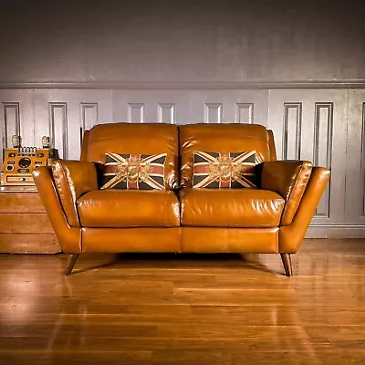 Leather 2 Seater Sofa Mid Century Style Vintage Brown Chesterfield Set • £110