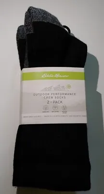 Eddie Bauer Outdoor Performance Crew Socks 2 Pairs Black/Charcoal Gray New • $13