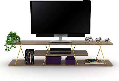 Tars Mid Century Modern Tv Stand 4 Shelves Open Storage Metal Cords Entertainmen • $197.99