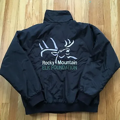 VTG 90s Rocky Mountain Elk Zip Jacket Black Embroidered Fleece Lined Hunting L • $28.99