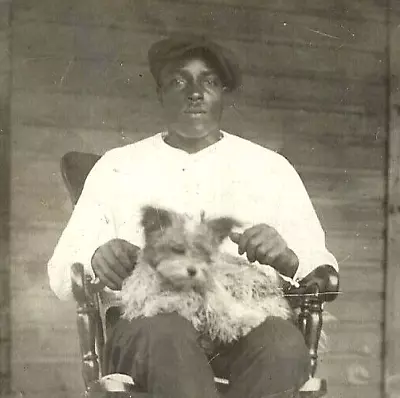 Vintage C1915 Photo~ID'd African American Man~Pet Dog In His Lap~Partial RPPC • $56