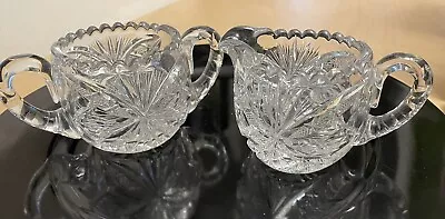 Vintage  Clear Cut Glass Sugar Bowl And Creamer Set  Sawtooth Edge • $9.56