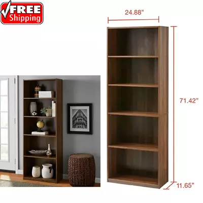 71  Tall Adjustable 5-Shelf Wood Bookcase Storage Shelving Book Wide Bookshelf • $47.50