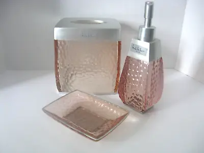 NICOLE MILLER Pink Ice 3 Pc Bath Accessory Set Soap Dish-Dispenser-Tissue Box • $43