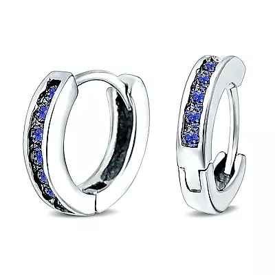 Channel Set Tanzanite Huggie Hoop Earrings In Solid Sterling Silver • $37.80