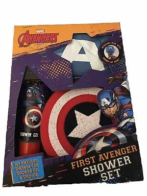 Marvel Avengers Kids Shower Gel Sponge & Captain America Shower Cap Gift Set • £10.95
