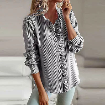 Commuting Blouse Women Office Shirt Elegant Ruffle Patchwork With Lapel Collar • $31.16