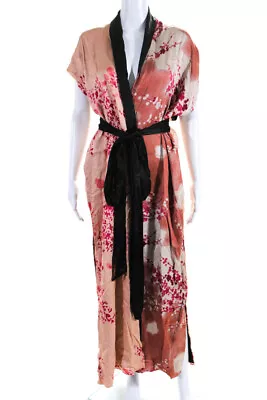 Zara Womens Satin Floral Print Split Hem Sleeveless Intimate Robe Pink Size S/M • $34.99