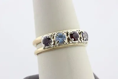 14K Yellow Gold Four Stone Multi Color Gemstone Fused Double Shank Ring - Sz 10  • $385