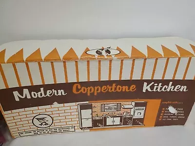 Vintage 1960’s T. Cohn Modern Coppertone Kitchen #680 SUPERIOR TOYS W Dishes/Box • $99.95