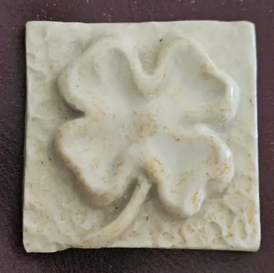 Pewabic? Motawi? Whistling Frog? Tile  2.25  Shamrock Art Relief Cream MINT Cond • $8.99