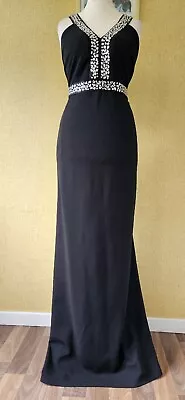 £34.99 • Buy GODDIVA Black Jeweled Backless Maxi Dress Size 16 Evening Long Wedding Party