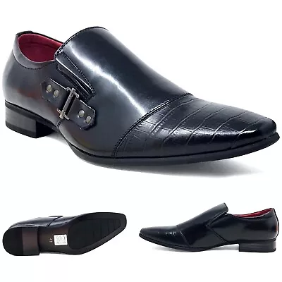 Mens Formal Slip On Shoes Leather Wedding Dress Italian Loafers Black UK Size • £20.03