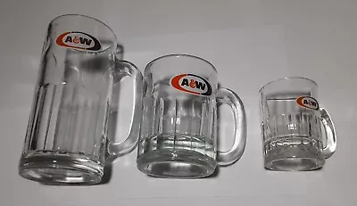 3 Lot Vtg A&W Logo All American Large Heavy Glass AW Root Beer Mug 7” 4  3  Tall • £24.12