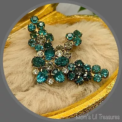 Vintage Rhinestone Brooch Turquoise Blue Pin Or Pendant • $25