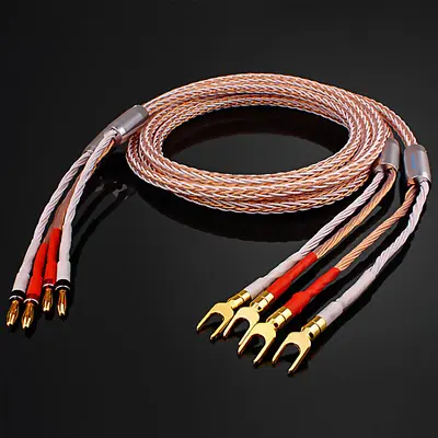 8N OCC 8TC HIFI Speaker Wire Cable For Speaker Amplifier With Y-Spade Banana • $50.17