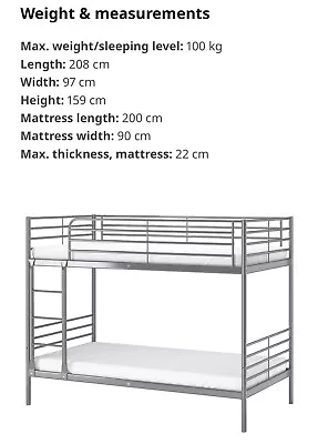 IKEA SVÄRTA Bunk Bed Frame With Mattresses Silver Good Condition Used • £250