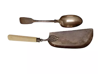 Antique Vintage Sterling Silver Spoon And Cake Server Cutlery Weight 278 Grams  • $12.44