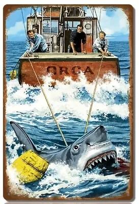 Distressed Look Jaws Movie Orca Boat Scene 8 X12  Tin Metal Sign • $10.97