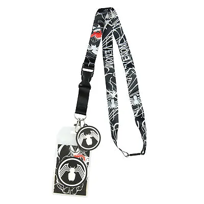 Marvel Venom Lanyard ID Badge Holder 2  Rubber Charm And Collectible Sticker • $11.95