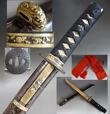 Koshirae Kiku Fuchi Wave Kurikata Kawaragane Menuki Samurai Sword Fitting Tsuba • $429.99