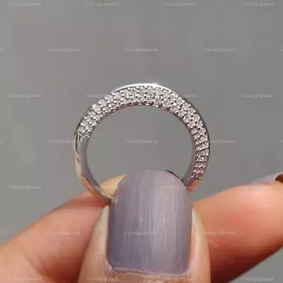 0.40 TCW Round Cut White Moissanite Micro Pave Eternity Wedding Band 925 Silver • $87.11