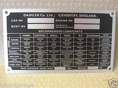 Daimler 250 V8 Saloon Alloy Repro Chassis Plate Dcp1 • $26.66