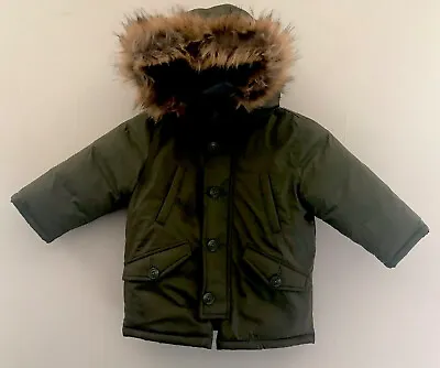 Baby Gap 18-24 Months Green Winter Fur Hood Lots Of Pockets Warm Army Jacket • $19.99