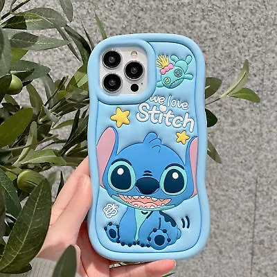 For IPhone 15 Pro 14 13 12 11 Soft Lilo Stitch 3D Wave Silicone Phone Case Cover • £5.99